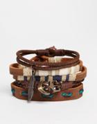 Asos Leather Bracelet Pack With Blue - Brown