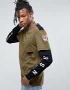 Reason Layered Long Sleeve T-shirt With Distressing - Green