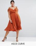 Asos Curve Lace Trim Pleated Midi Skater Dress - Orange