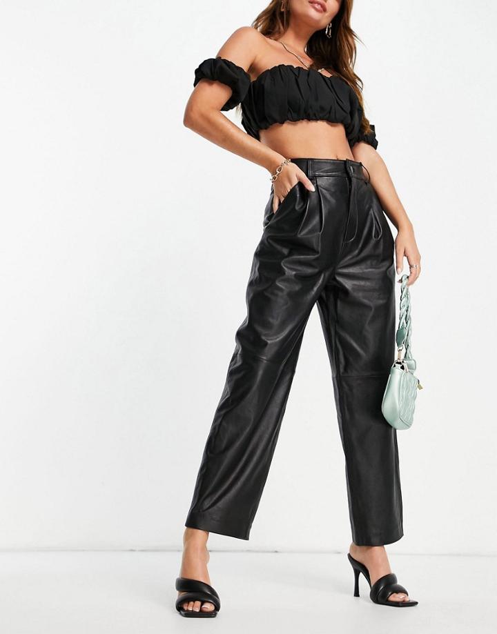 Asos Edition Slouchy Leather Pants With Seam Detail In Black
