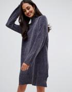 Brave Soul Jamie Sweater Dress In Chenille-gray