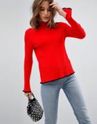 Asos Sweater In Rib With Flared Sleeve - Red
