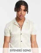 Asos Design Skinny Satin Shirt In Champagne-neutral