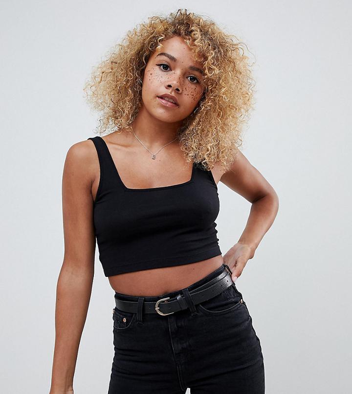 Asos Design Petite Crop Square Neck Cami In Black - Black