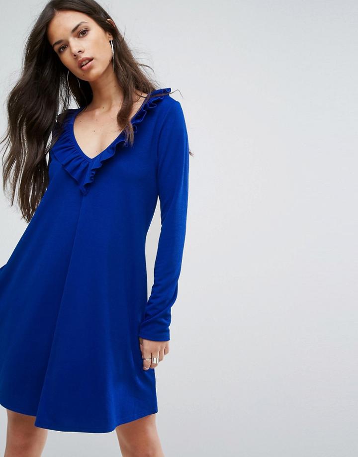 Outrageous Fortune V Front Mini Dress With Frill - Blue