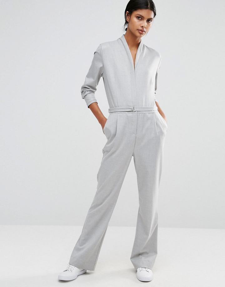 Just Female Feline Jumpsuit With Tie Belt - Gray