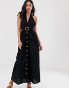 Asos Design Halter Neck Maxi Dress With Buckle - Black