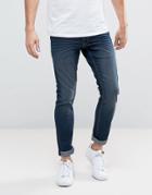 Solid Slim Fit Jeans In Dark Wash Blue With Stretch - Blue