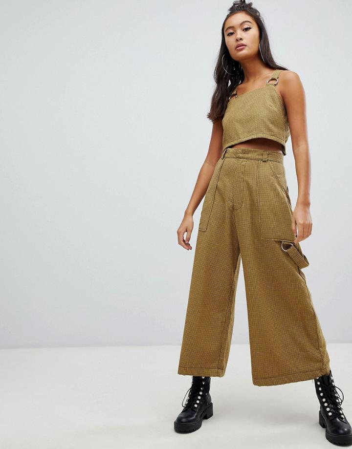 The Ragged Priest Cropped Wide Leg Pants In Gingham Two-piece - Yellow