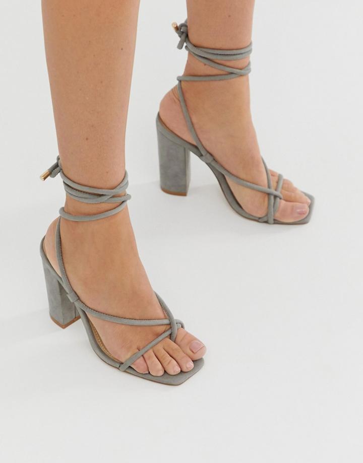 Public Desire Betty Gray Ankle Tie Toe Loop Heeled Sandals