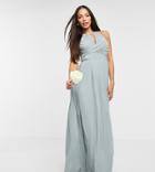 Tfnc Tall Bridesmaid Pleated Wrap Detail Maxi Dress In Sage-green