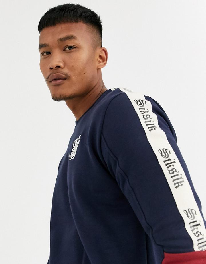 Siksilk Sweatshirt In Navy With Taping