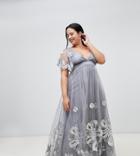 A Star Is Born Plus Embellished Maxi Dress With Cape Detail In Silver - Gold