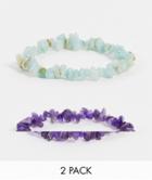 Asos Design Festival 2 Pack Beaded Bracelet Set In Semi Precious Blue And Purple Pastels Stones-multi