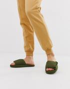 Asos Design Nico Sporty Slider Slippers In Khaki - Green