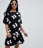 Asos Design Petite Eye Print Smock Dress - Multi