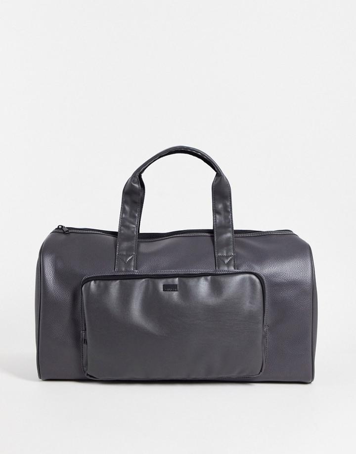 River Island Pu Weekender Holdall In Gray