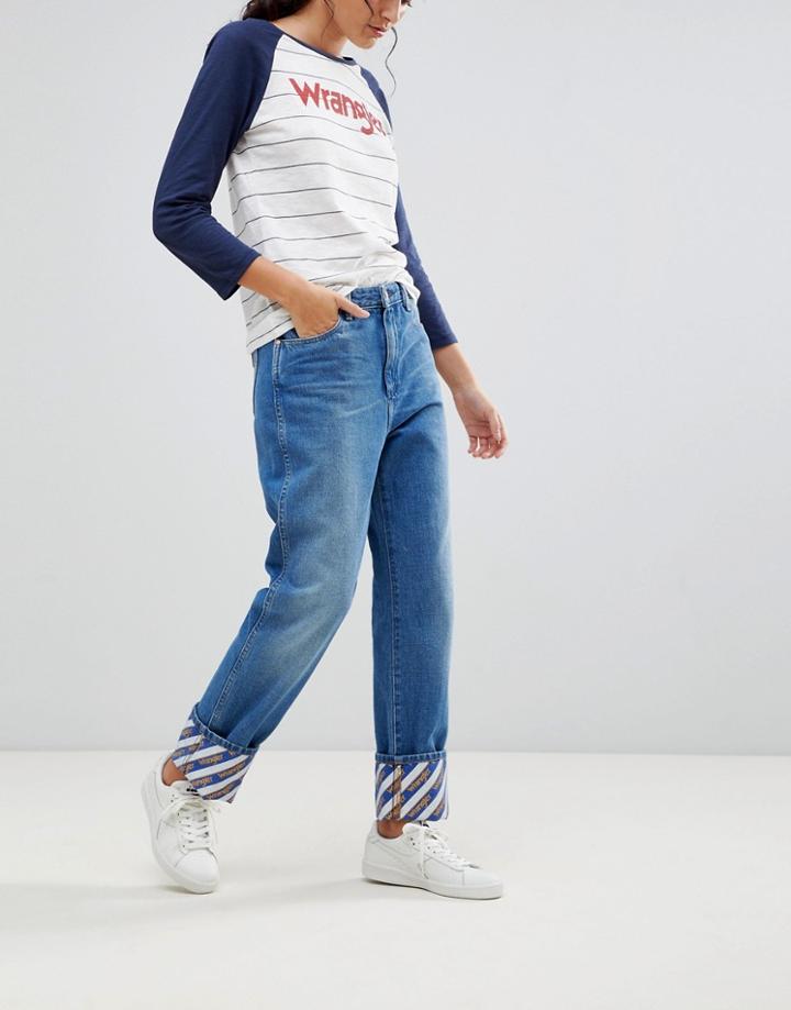 Wrangler Retro Boyfriend Jean With Blue And Yellow Hem - Blue