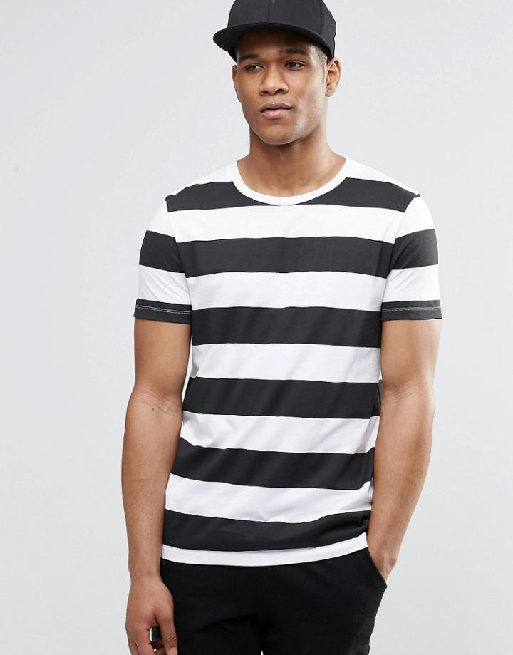 Asos Longline Stripe T-shirt With Block Print Stripe
