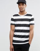 Asos Longline Stripe T-shirt With Block Print Stripe