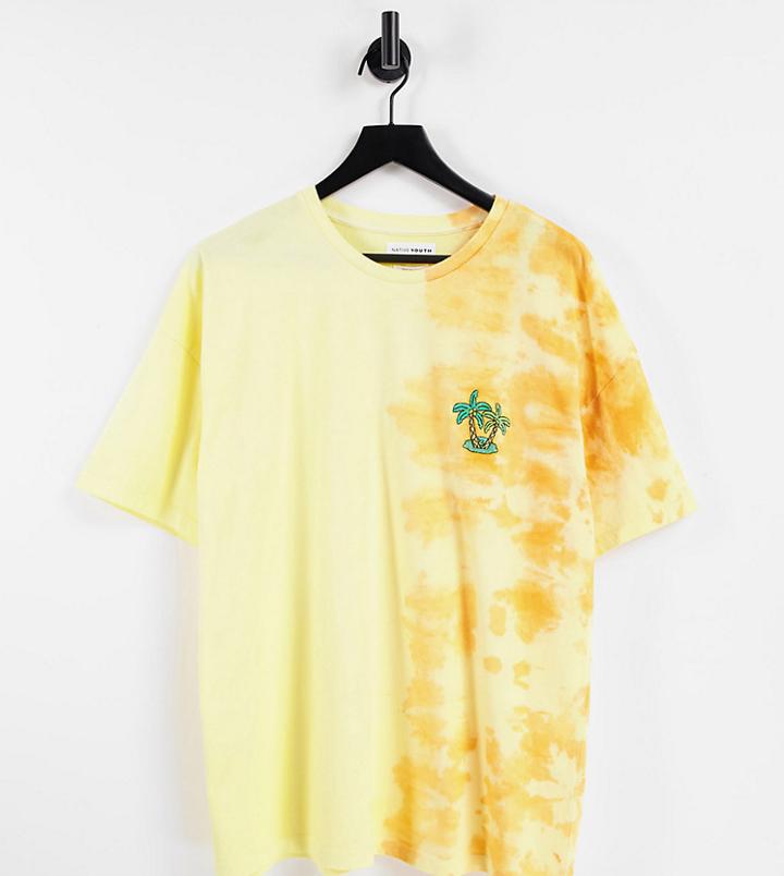 Native Youth Vintage Tie Dye T-shirt With Palm Embroidery-yellow