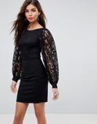 Asos Mini Dress With Lace Top And Slash Neck - Black