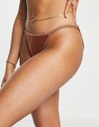 Asyou Slinky Hot Fix Bikini Bottom In Tan - Part Of A Set-brown