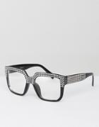 Asos Geeky Embellished Square Clear Lens Glasses - Black
