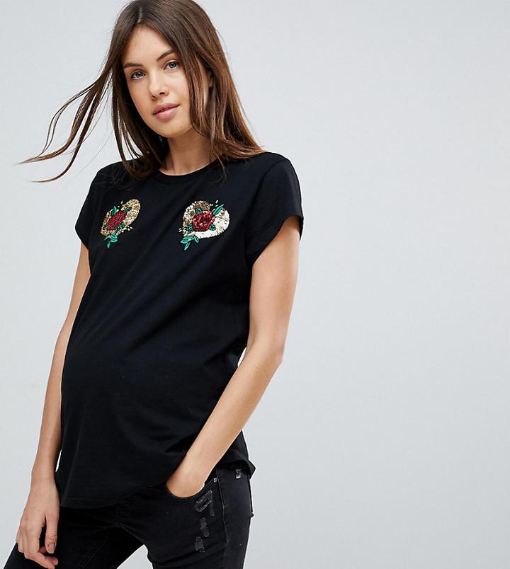 Asos Maternity T-shirt With Mirror Sequin Badge Placement - Black