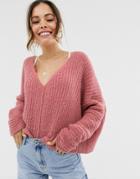 Free People Moonbeam V Neck Lofty Sweater-pink