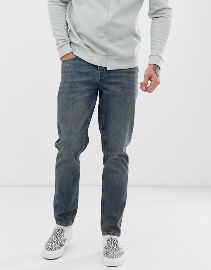 Asos Design Tapered Jeans In Vintage Greencast - Blue