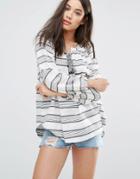 D.ra Cecile Lace Up Front Stripe Blouse - White
