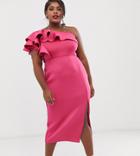 True Violet Plus Exclusive One Shoulder Frill Wrap Dress In Fuchsia - Pink