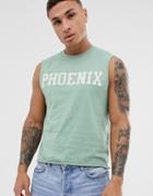 Asos Design Cropped Sleeveless T-shirt In Tie Dye And City Front-green