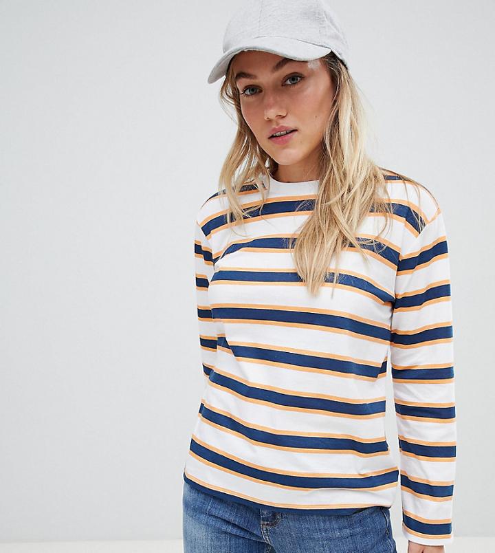 Asos Design Petite Long Sleeve T-shirt In Retro Stripe - Multi