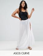 Asos Curve Maxi Chiffon Beach Sarong With Satin Tie - White