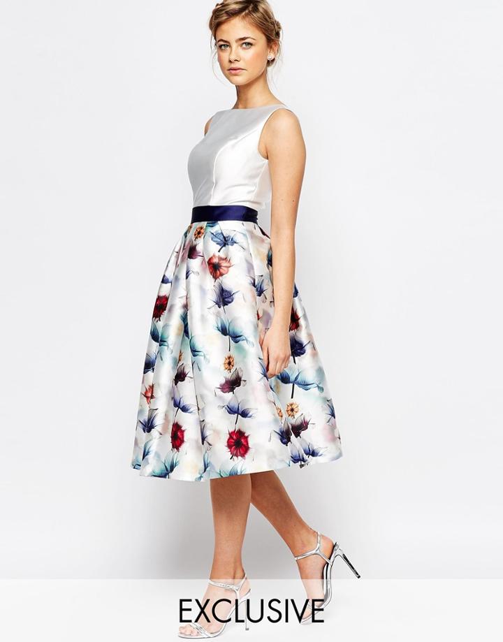 Chi Chi London Full Prom Skater Dress In Floral Print - Multi Floral