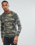 Asos Sweatshirt In Distressed Camo Wash - Green