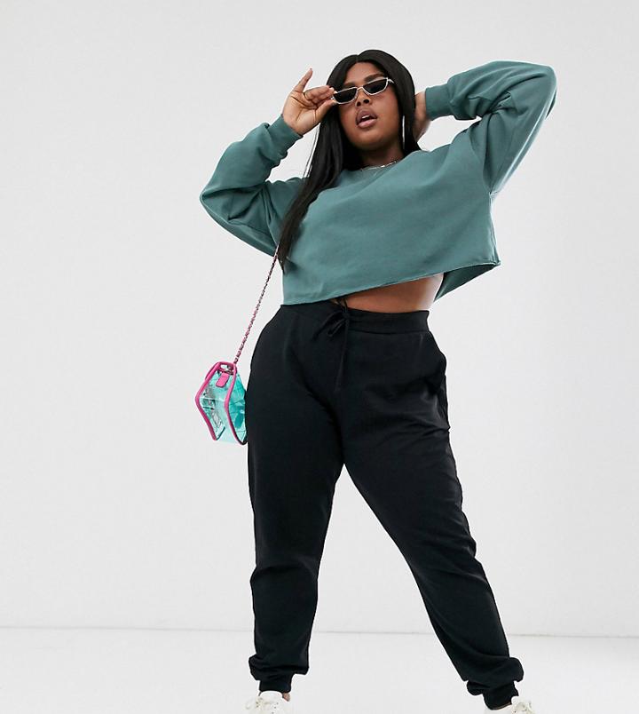 Asos Design Curve Tall Basic Jogger With Tie-black