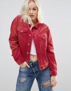 Asos Cord Cropped Jacket In Washed Red - Red