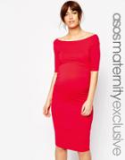 Asos Maternity Bardot Dress With Half Sleeve - Red