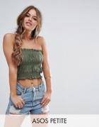 Asos Petite Bandeau Top With Shirring - Green