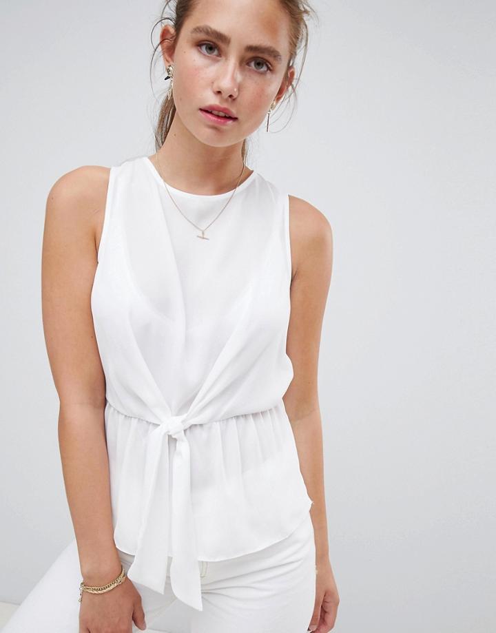 Miss Selfridge Blouse With Tie Front Detail - White