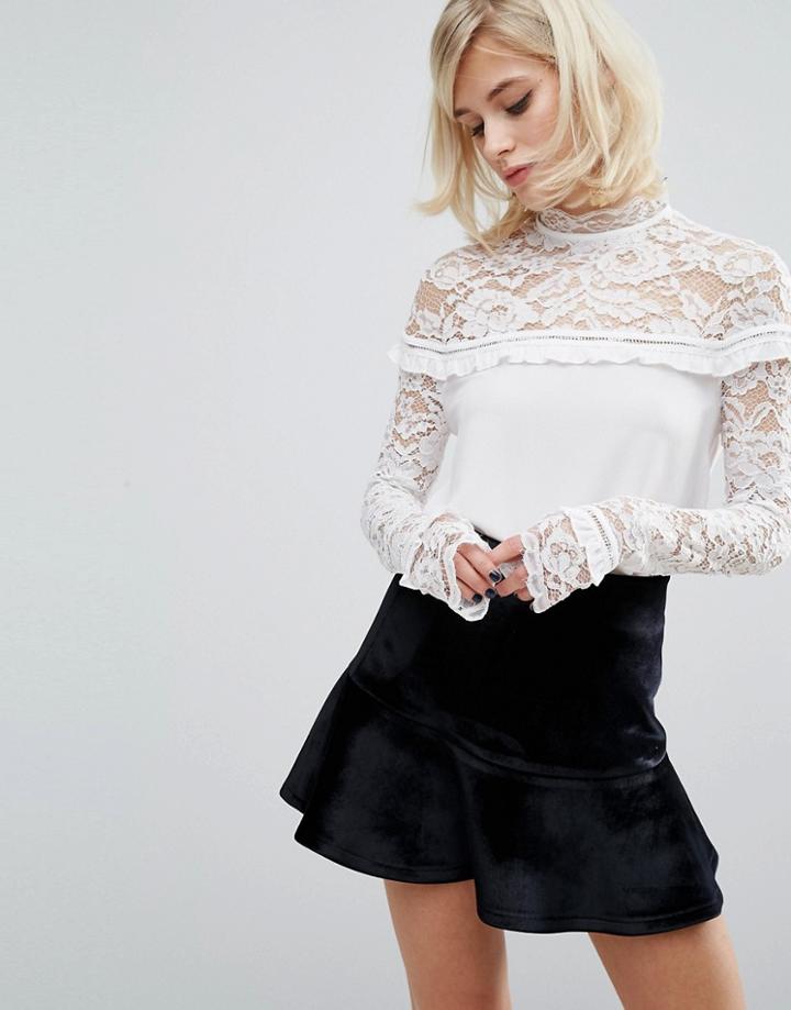 Fashion Union High Neck Lace Top - White