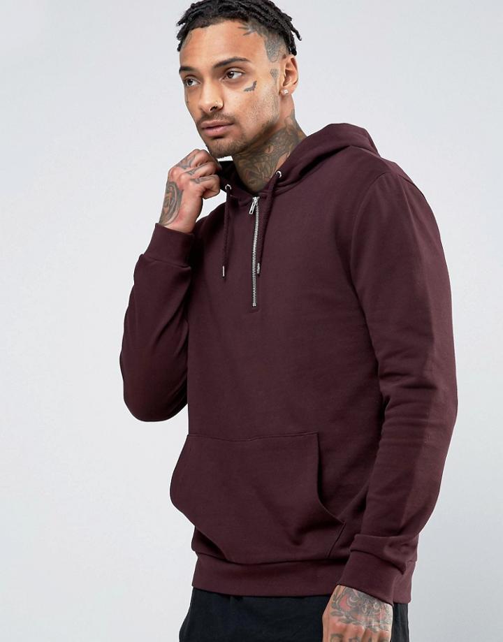 Asos Half Zip Hoodie In Red - Red