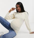 Asos Design Maternity Volume Sleeve Sweater With Ruched Waist In Cream-white