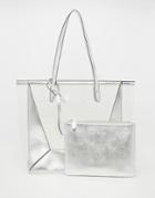 Asos Clear Shopper Bag With Removable Clutch - Silver