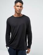 Asos Loungewear Relaxed Skater Long Sleeve T-shirt In Slub - Black