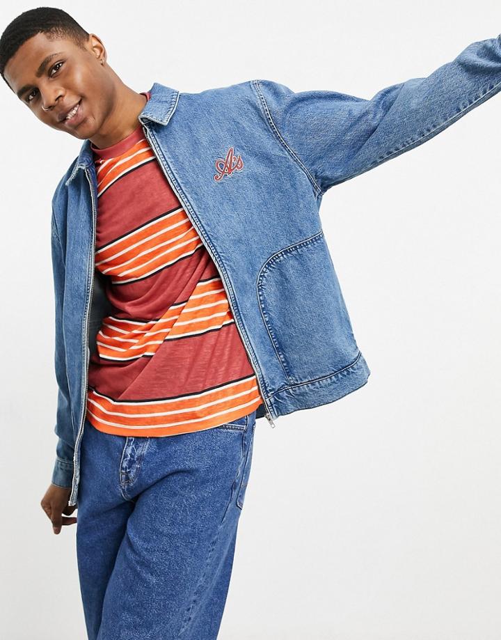 Asos Actual Oversized Harrington Jacket In Mid Wash Blue-blues