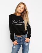 Asos Cropped Boyfriend Sweatshirt With Yours Sincerely Print - Black
